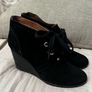 Lucky Brand Black Suede Wedge Boots 7.5